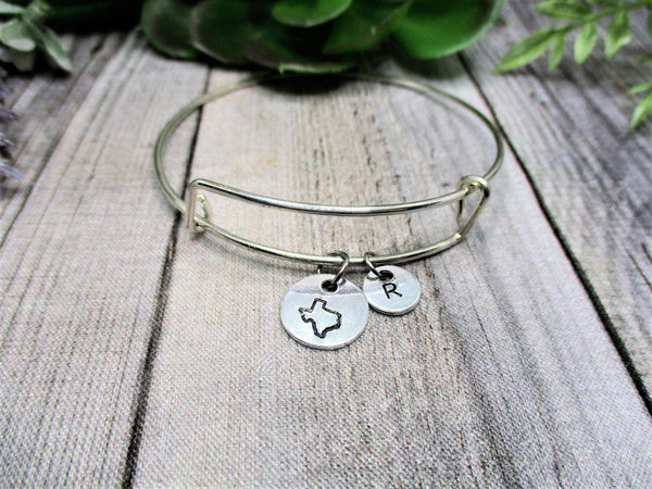 Texas Charm Bracelet Initial Bangle Texas Jewelry Gifts for Her Birthday Gifts Texan Gifts