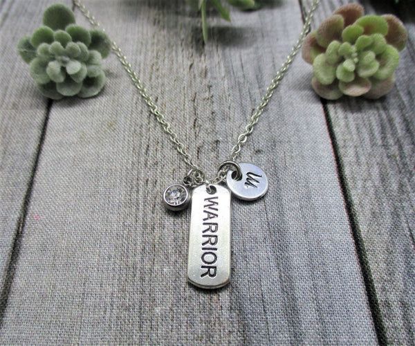 Warrior Necklace W/ Birthstone Personalized Initial  Insprtation Jewelry  Gifts For Her Empowering Words Necklace Warrior Jewelry