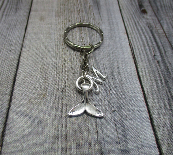 Whale Tail Keychain Personalized Gifts  Her / Him Initial Customized Gifts Ocean Keychain