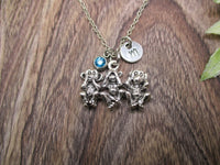 Monkeys Necklace Animal Necklace Speak No Evil See No Evil Letter Initial Personalized Gift for Her Monkeys Jewelry Birth Month Birthstone