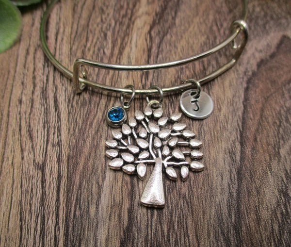 Tree Charm Bracelet W/ Birthstone Bracelet Personalized Gifts For Her Tree Bracelet Tree Jewelry
