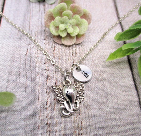 Elephant Necklace Personalized Animal Charm Necklace  Letter Initial Elephant Jewelry Gifts For Her / Him Elephant Lovers