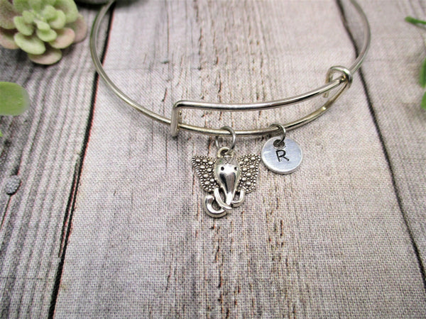 Elephant Charm Bracelet Personalized Initial Bangle Elephant Jewelry Gifts for Her Birthday Animal Bracelet Animal Jewerly