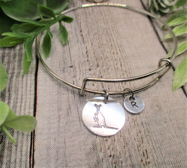 Kangaroo Charm Bracelet Initial Personalized Gifts Animal Jewelry Gifts for Her Kangaroo Jewelry