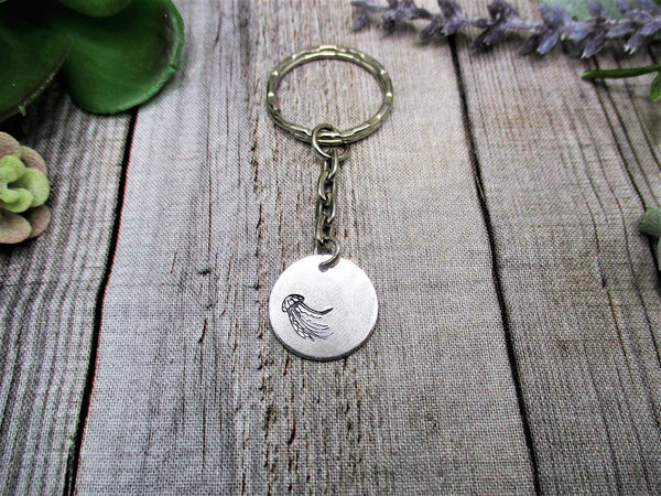 Jellyfish Keychain Hand Stamped Nautical Keychain Ocean Lovers Gifts For Her/ Him