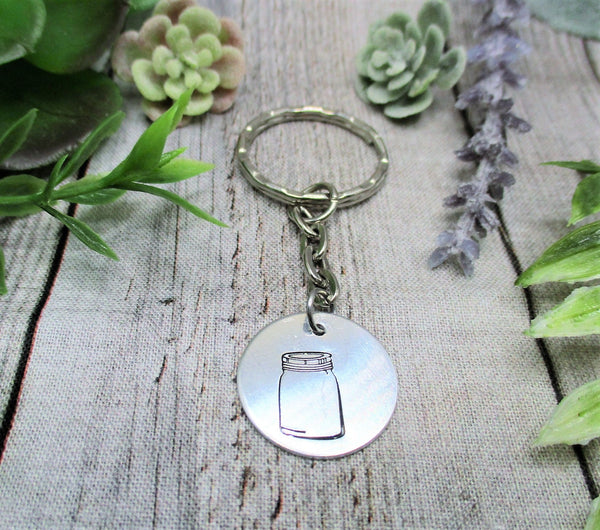 Jar Keychain Hand Stamped Mason Jar Keychain Gifts For Her/ Him Personalized Gifts