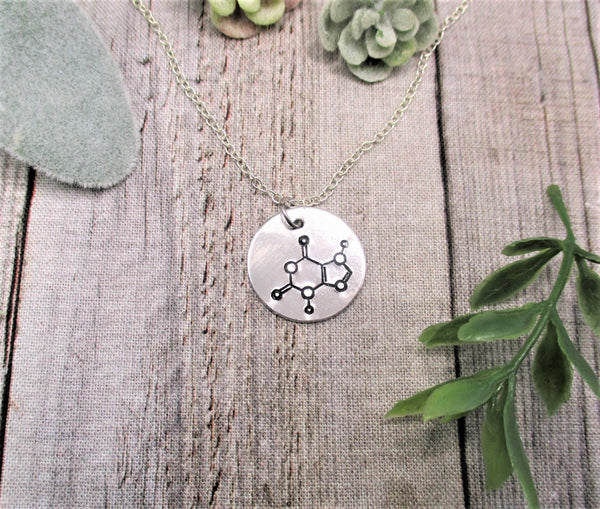 Chocolate Molecule Necklace Chocolate Necklace Hand Stamped Science Jewelry Gifts For Her