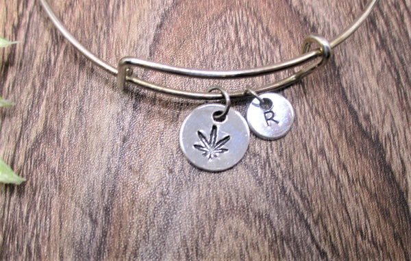 Pot Leaf  Bracelet Initial Personalized Gifts Marijuana Jewelry Gifts for Her Best Friend Gifts  Stoner Jewelry