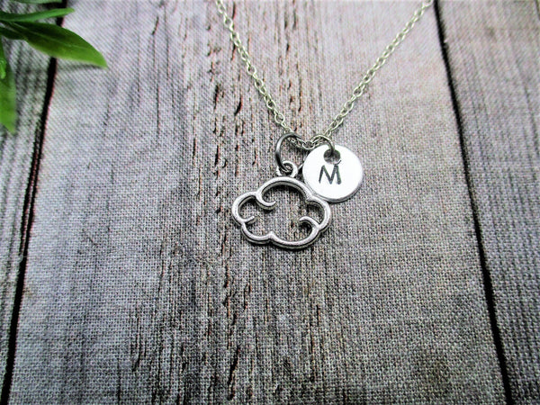 Cloud Necklace Personalized Gifts  Hand Stamped Letter Initial Necklace Gifts For Her / Him Cloud Jewelry