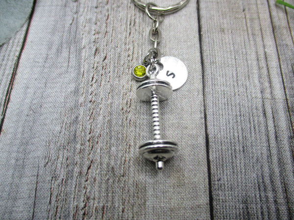 Dumbbell Keychain Initial Keychain  Personalized Gifts For Her Sports Gifts For Him