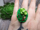 Succulent Garden Ring Fairy Ring Cottagecore Polymer Clay Ring
