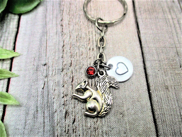Squirrel Keychain  Personalized Initial Keychain Gift Custom Animal  Keychain Gifts For Her