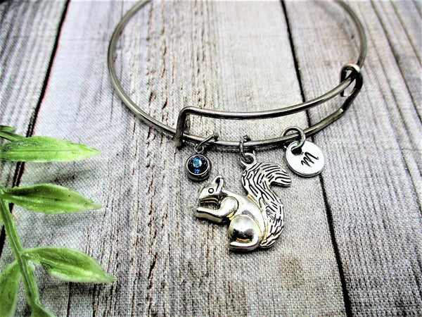 Squirrel Bracelet Initial Bracelet Gifts for Her Squirrel Jewelry Animal Jewelry  Personalized  Gift