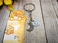Moon Keychain Crecent Moon  Personalized Gifts For Her / Him Hand Stamped Inital Key Ring