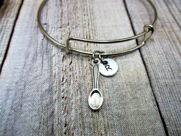 Spoon Charm Bracelet Hand Stamped Initial Bangle Spoon Jewelry Gifts for Her