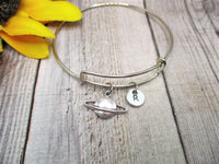 Saturn Charm Bracelet Personalized Initial Bangle Bracelet Saturn Jewelry Gifts for Her Birthday Planet Bracelet