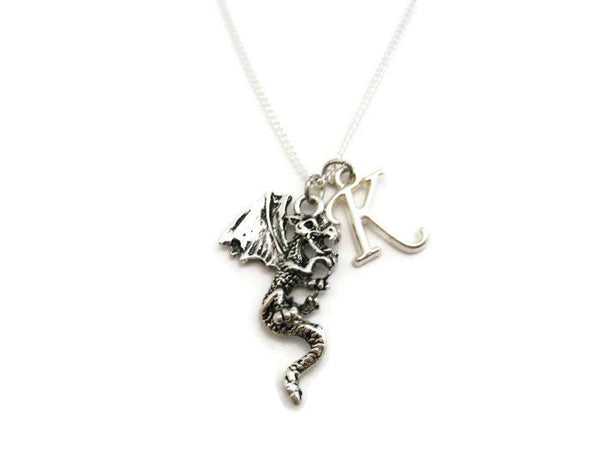 Dragon Necklace Personalized Dragon Charm Necklace Initial Necklace Letter Necklace Dragon Jewelry Dragon Lovers